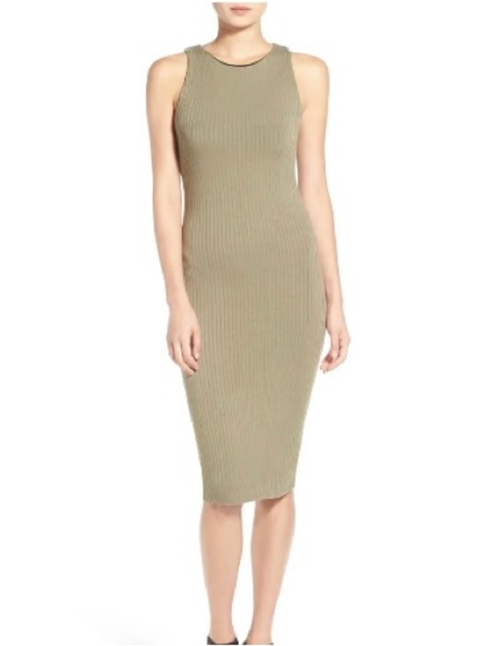 NWOT Sleeveless Ribbed Bodycon Dress in Olive